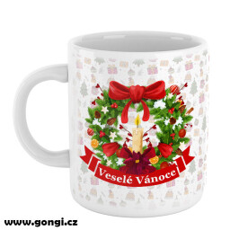 Hrnek 330 ml - Veselé Vánoce - Věnec se svíčkou
